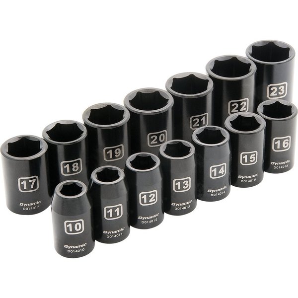 Dynamic Tools 1/2"Dr 14Pcs 6 Point, Std Impact, Metric Socket Set, 10mm - 23mm D018023